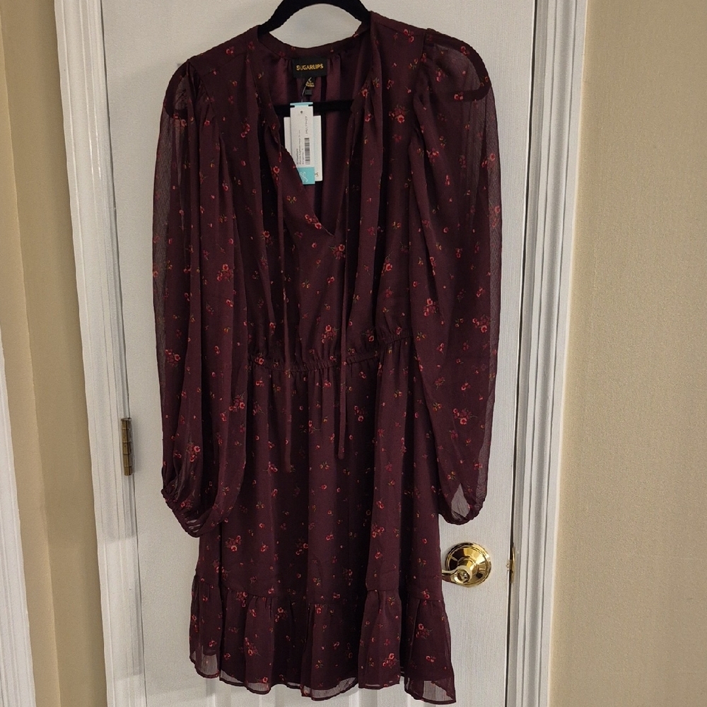Sugarlips Red Pleated Bishop Sleeve Sundress